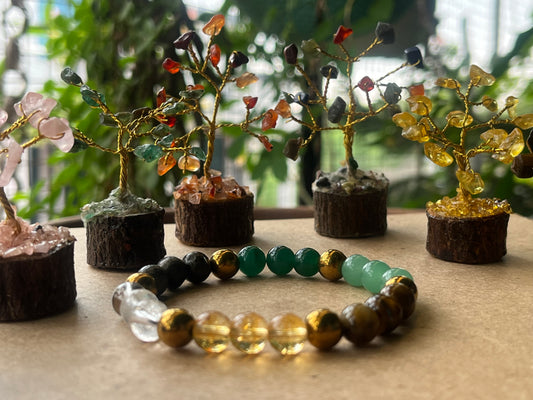 Dhan Yog Bracelet | 7 Gemstone Wealth Prosperity Crystal | Citrine Pyrite Tiger Eye Jade