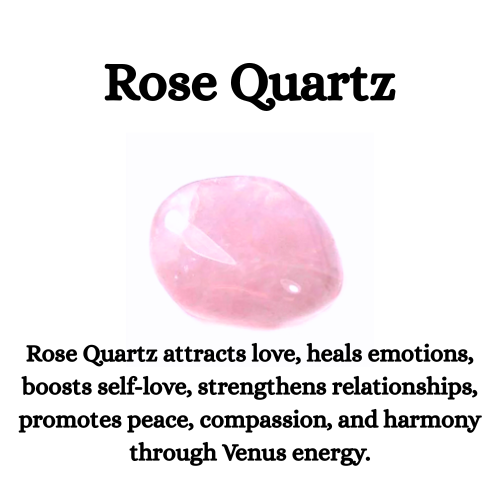 Rose Quartz gemstone with descriptive text on a white background