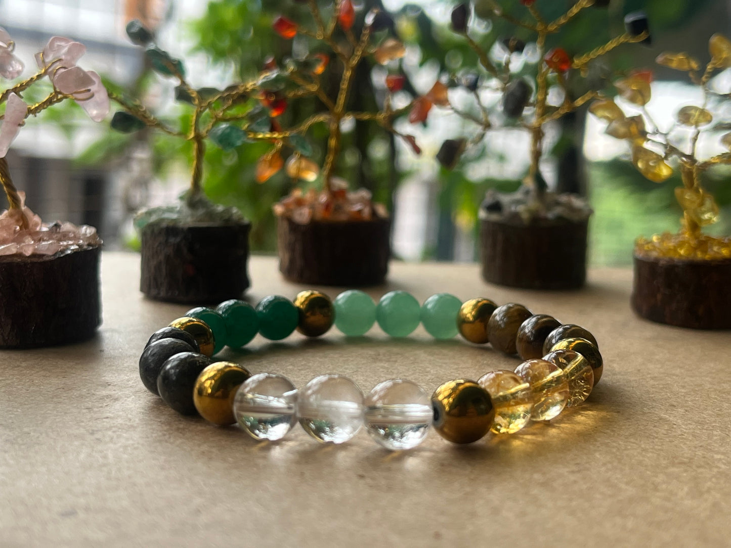 Dhan Yog Bracelet | 7 Gemstone Wealth Prosperity Crystal | Citrine Pyrite Tiger Eye Jade