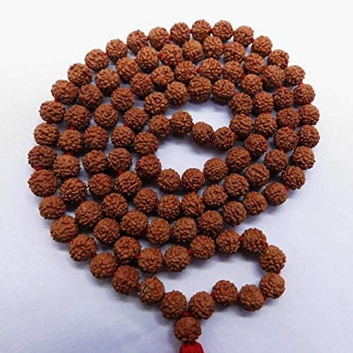 Brown Rudraksha mala on a white background