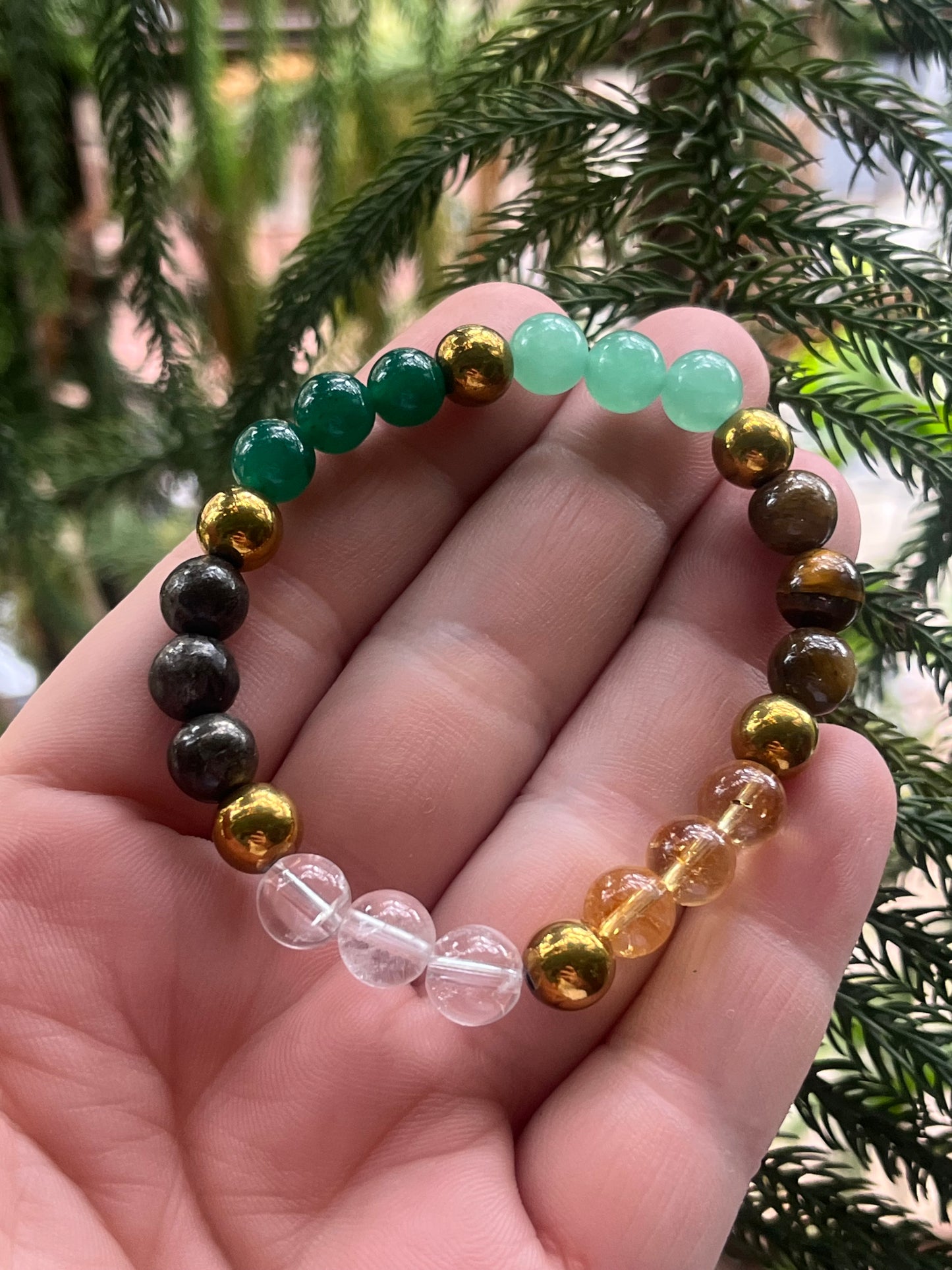 Dhan Yog Bracelet | 7 Gemstone Wealth Prosperity Crystal | Citrine Pyrite Tiger Eye Jade