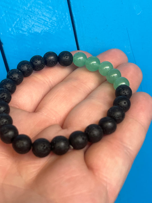 Green Aventurine Lava Stone Bracelet + Complimentary Gemstone Surprise | Heart Chakra Luck Prosperity | Navratri Special