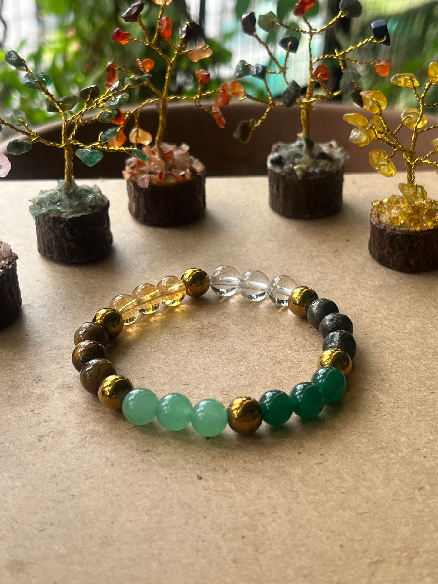 Dhan Yog Bracelet | 7 Gemstone Wealth Prosperity Crystal | Citrine Pyrite Tiger Eye Jade