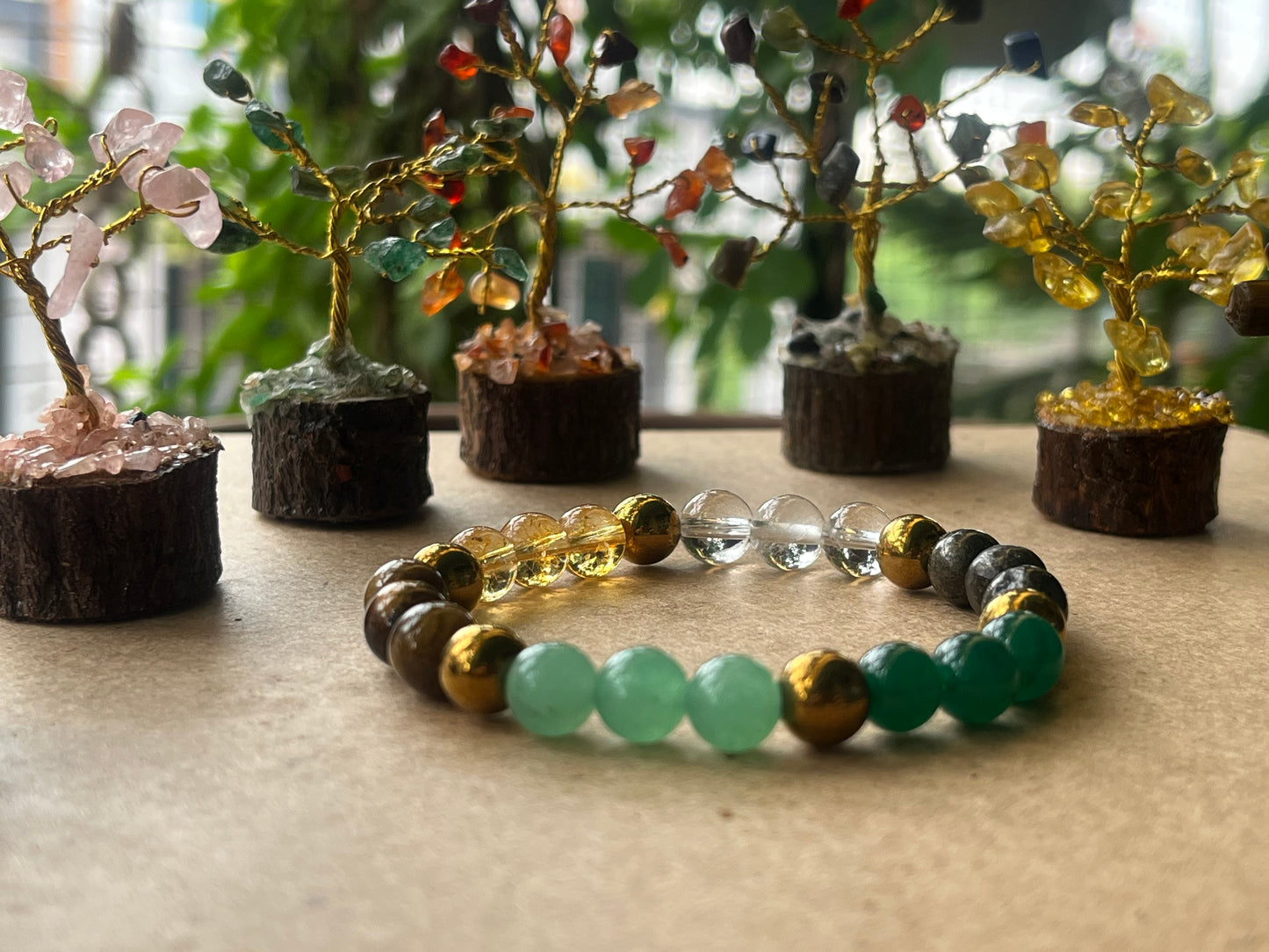 Dhan Yog Bracelet | 7 Gemstone Wealth Prosperity Crystal | Citrine Pyrite Tiger Eye Jade