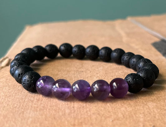 Amethyst Lava Stone Bracelet + Gift with all Prepaid Orders | Third Eye Chakra Stress Relief | Healing Jewelry