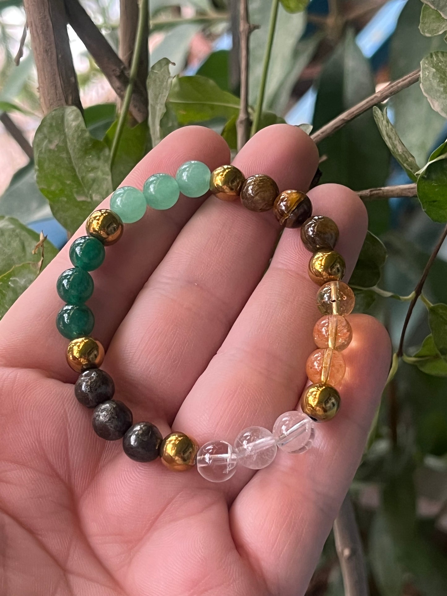 Dhan Yog Bracelet | 7 Gemstone Wealth Prosperity Crystal | Citrine Pyrite Tiger Eye Jade