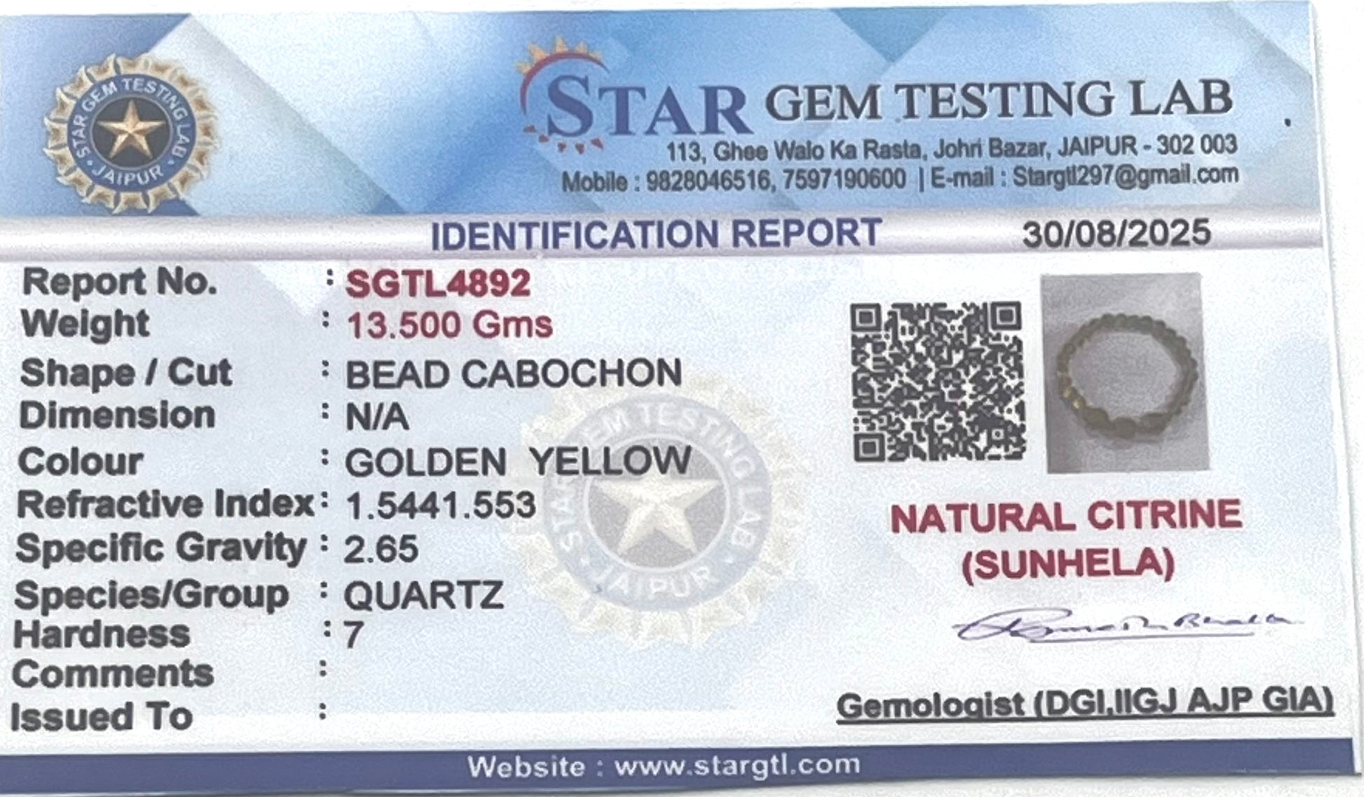Citrine crystal properties and benefits description on white background