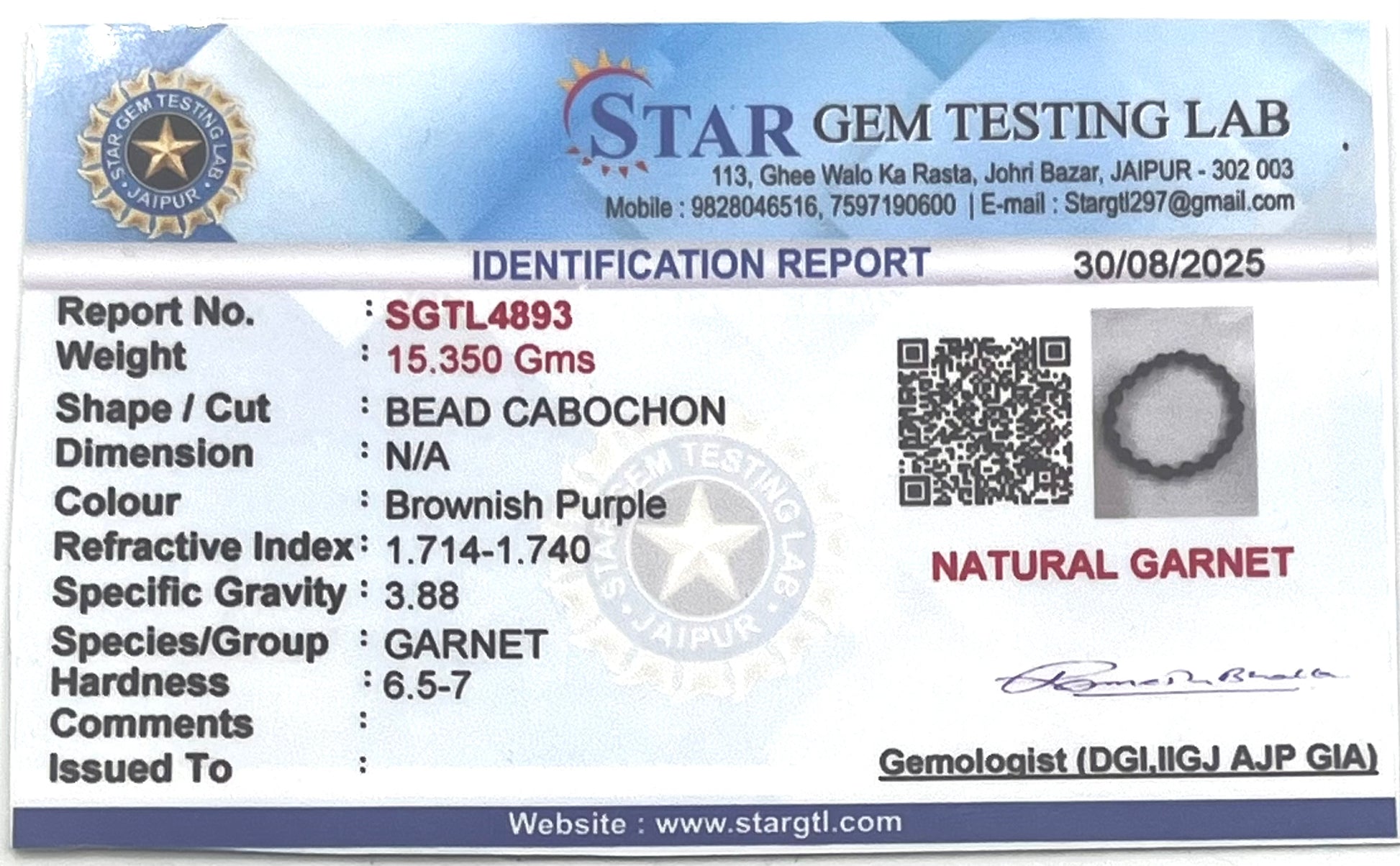 Garnet crystal properties and benefits description on white background