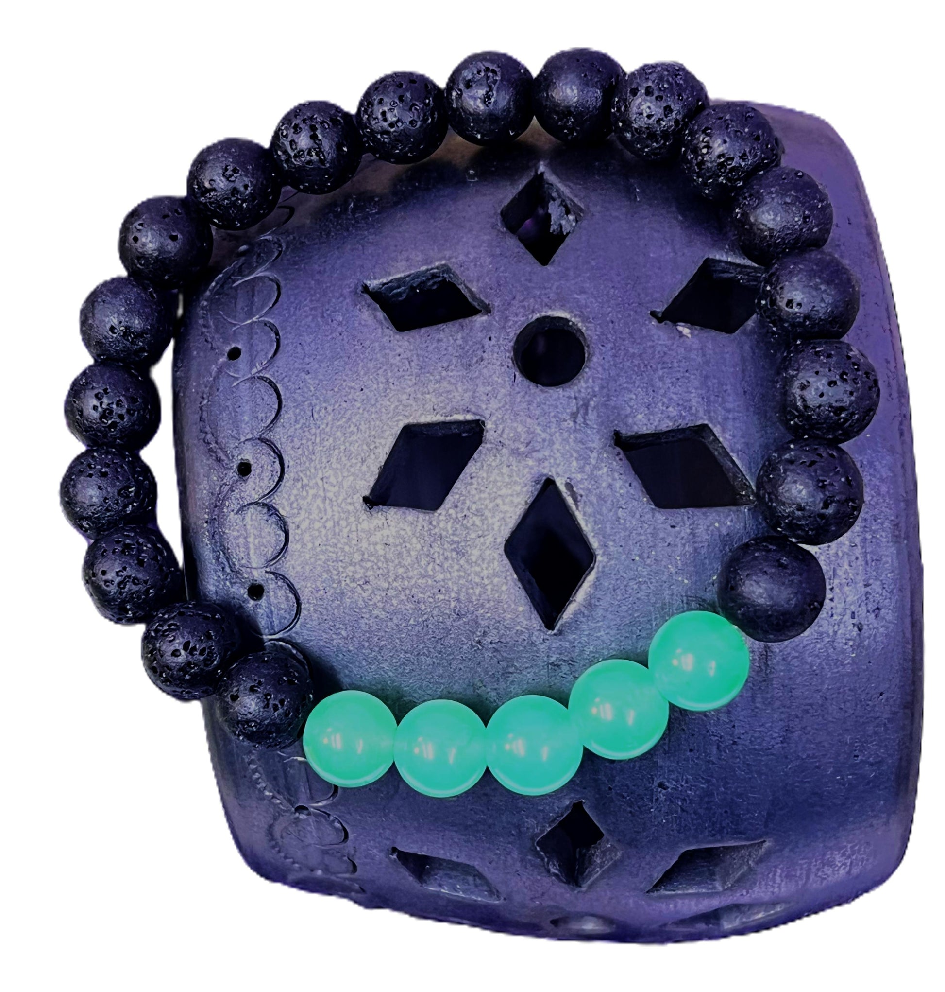 Natural green aventurine crystal bracelet with black lava stone beads for grounding