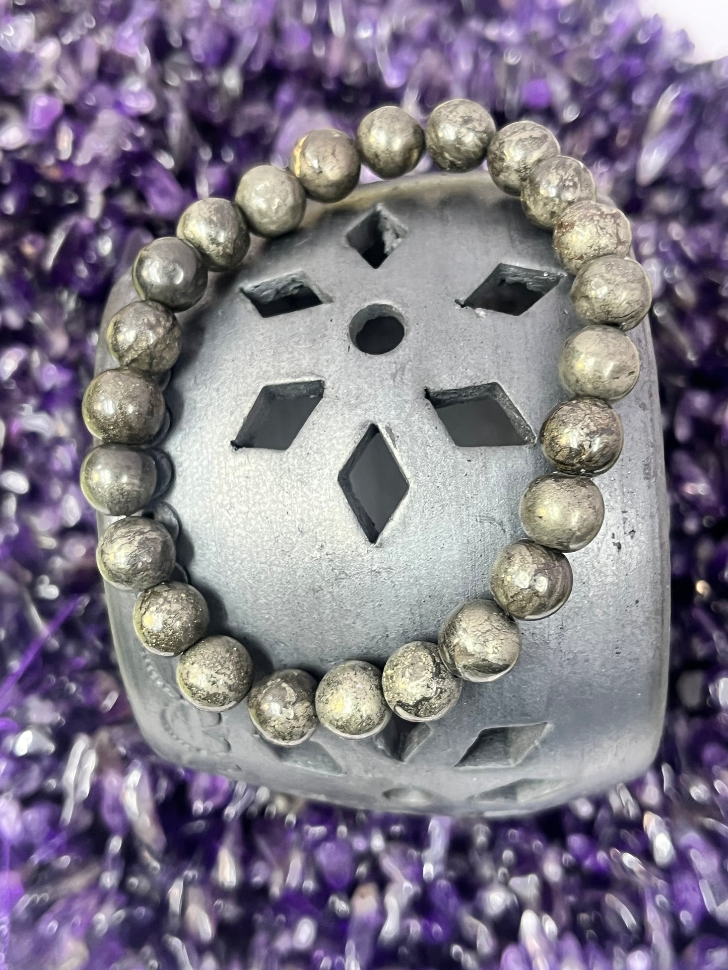 Natural pyrite crystal bracelet with golden metallic luster for abundance attraction