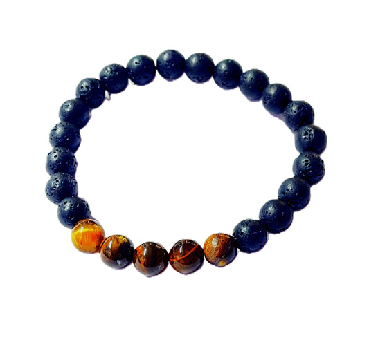 Tiger eye lava stone bracelet for solar plexus chakra confidence courage Leo zodiac