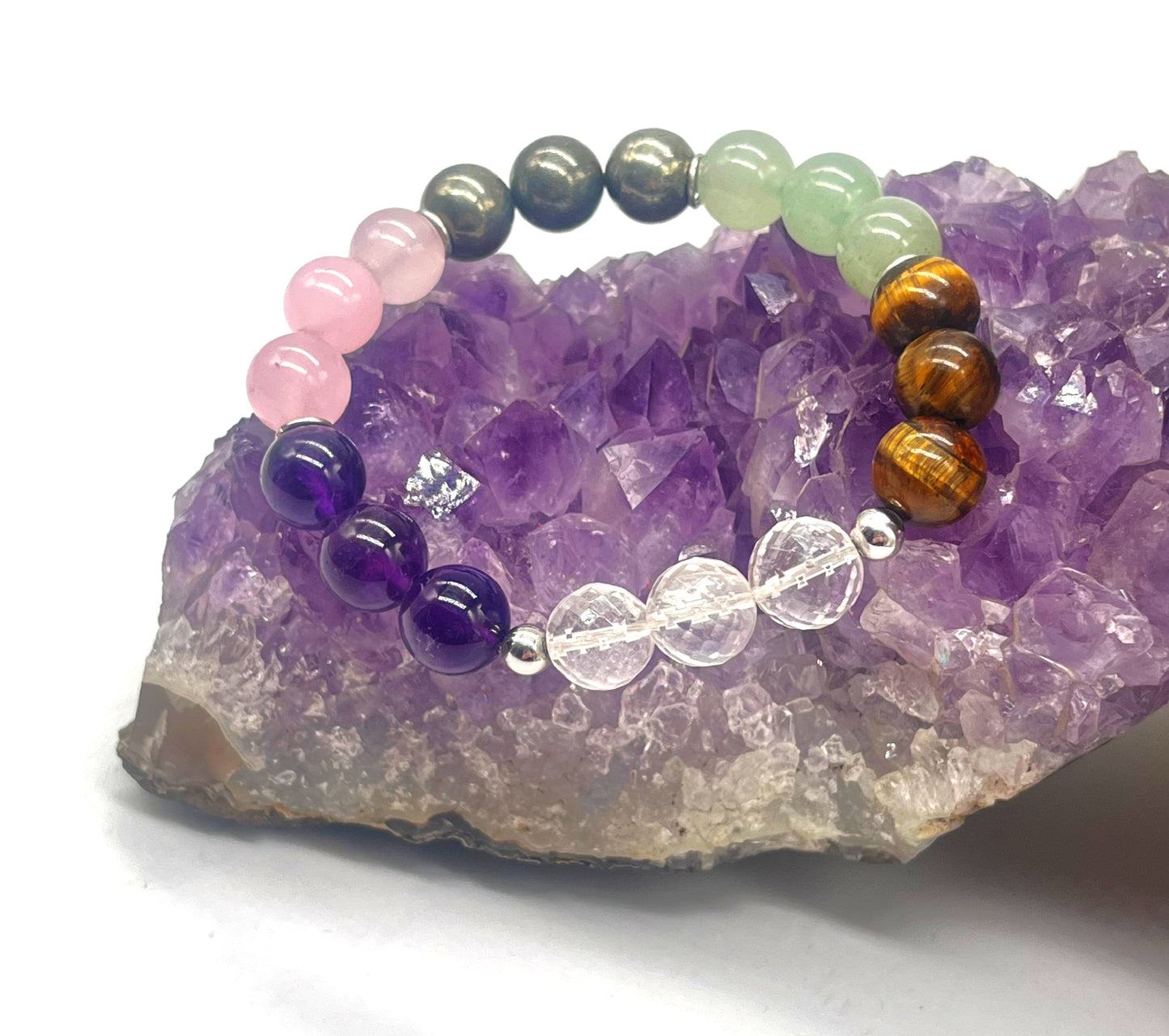 Premium Maha Dhan Vriddhi Bracelet | 925 Silver | Crystal Quartz Amethyst Tiger Eye Pyrite | Wealth & Prosperity