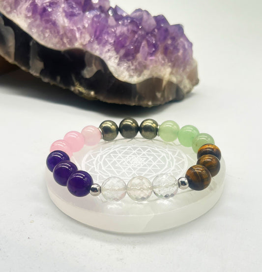 Premium Maha Dhan Vriddhi Bracelet | 925 Silver | Crystal Quartz Amethyst Tiger Eye Pyrite | Wealth & Prosperity