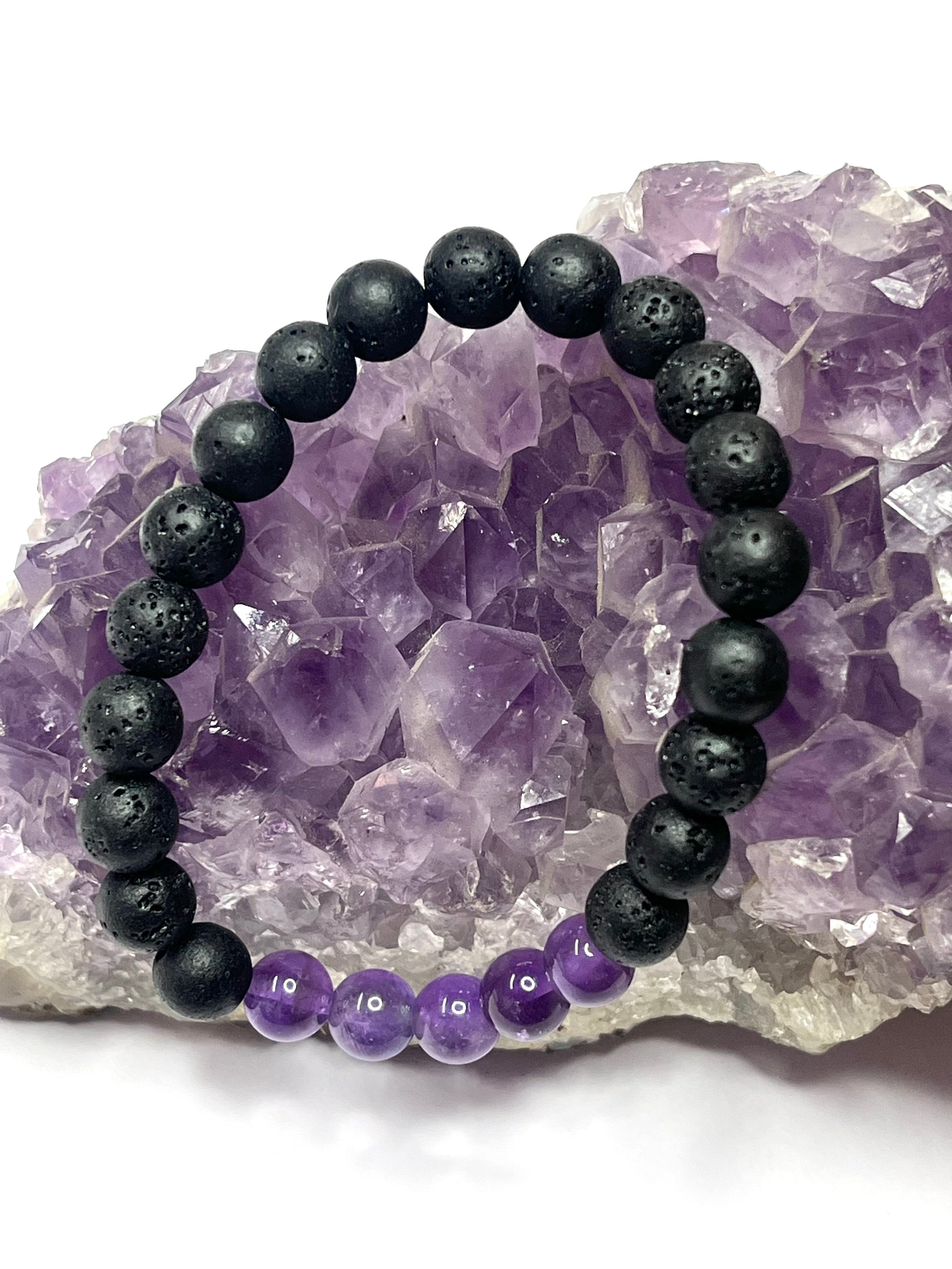 Amethyst lava stone bracelet for third eye chakra stress relief and spiritual healing