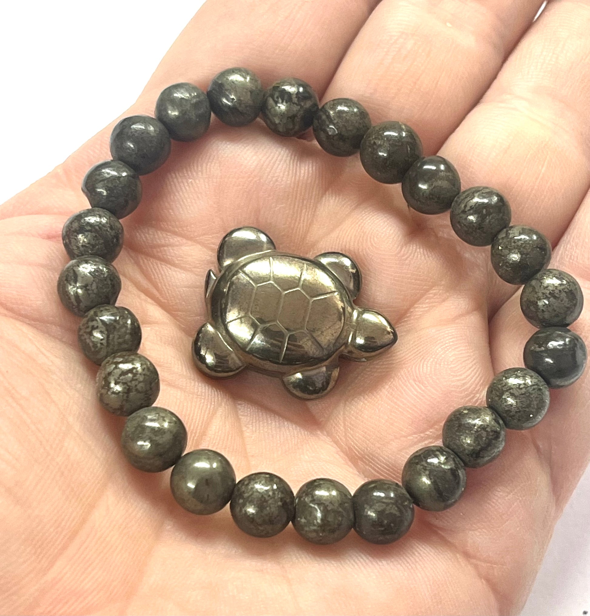Pyrite wealth attraction combo set with bracelet frame and turtle feng shui crystals