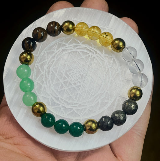 Dhan Yog Bracelet | 7 Gemstone Wealth Prosperity Crystal | Citrine Pyrite Tiger Eye Jade