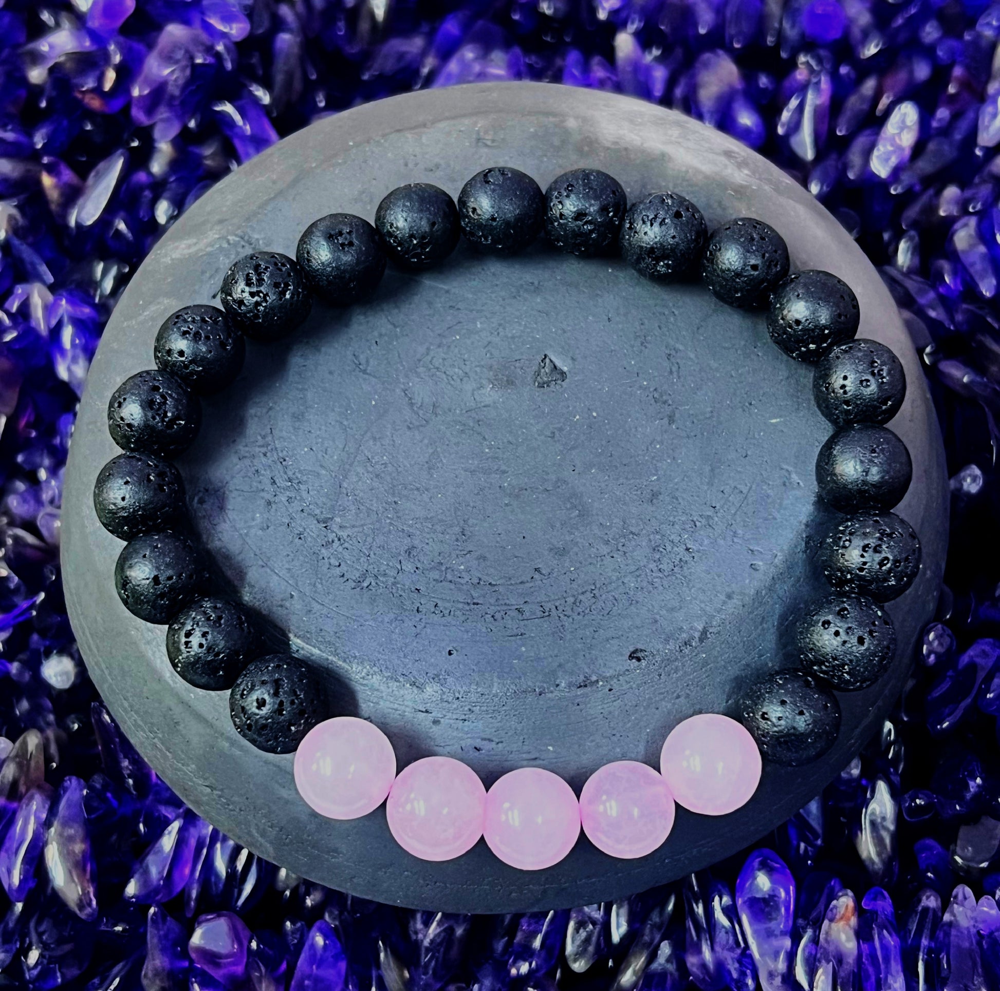Rose quartz lava stone healing bracelet for love emotional healing and heart chakra activation