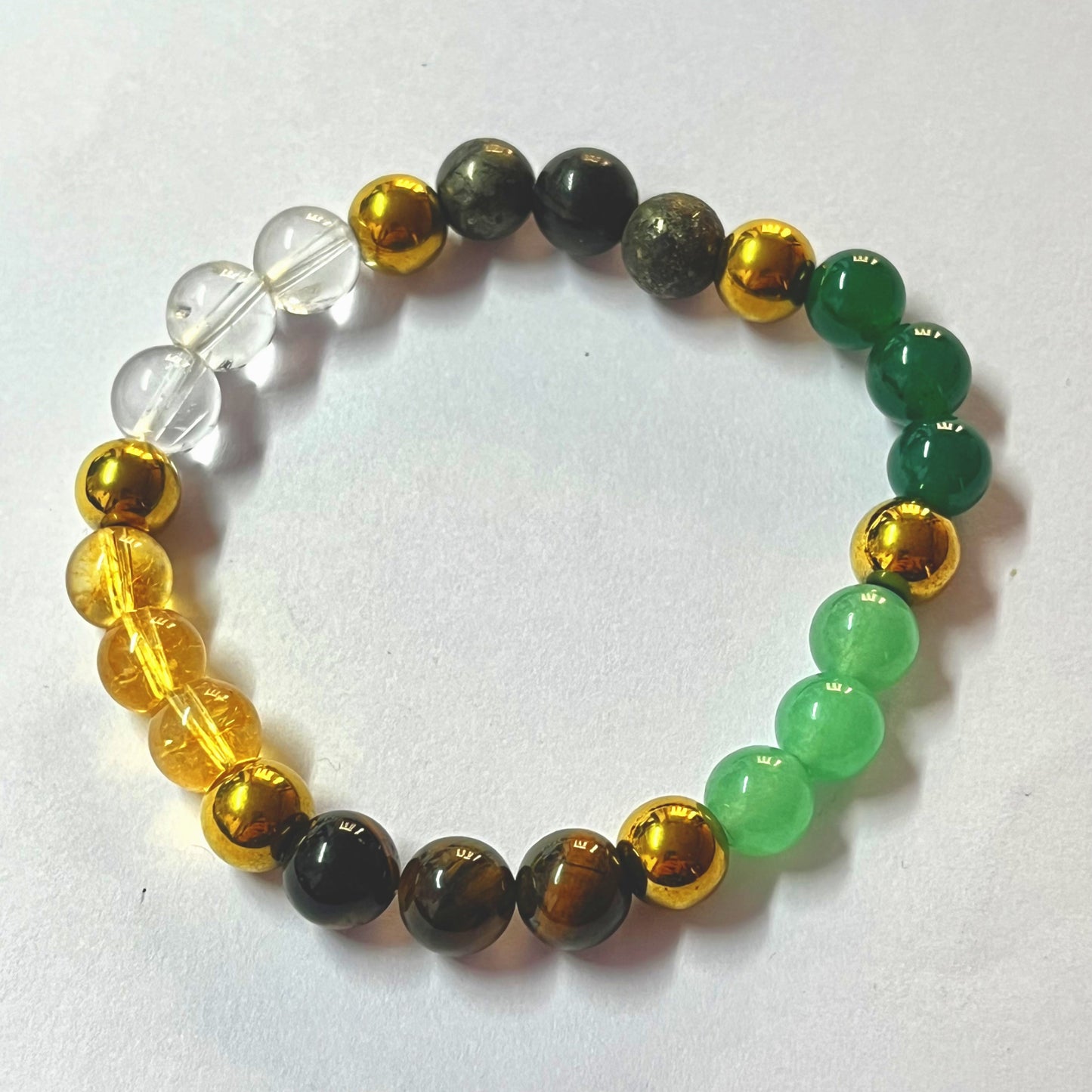 Dhan Yog Bracelet - 7 Gemstone Crystal for Wealth & Prosperity | Citrine Pyrite Tiger Eye Jade