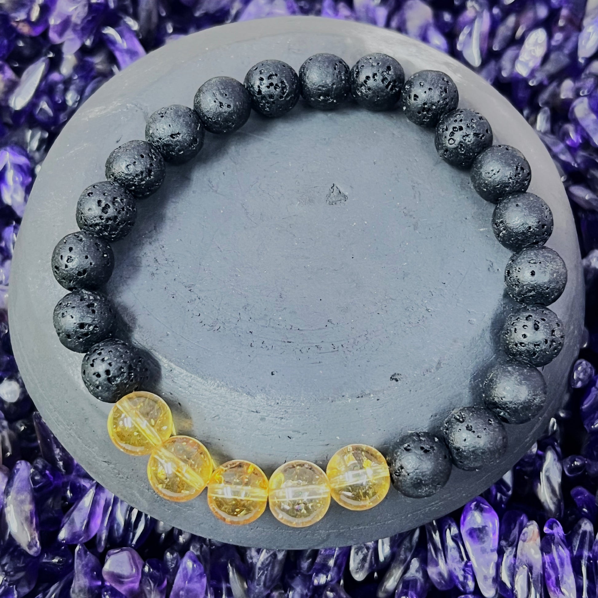 Citrine lava stone bracelet for solar plexus chakra abundance success manifestation