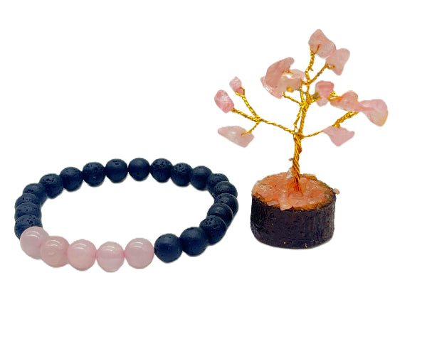 Rose Quartz Tree & Bracelet Set - Perfect Diwali Gift for Love & Emotional Healing | Free Shipping