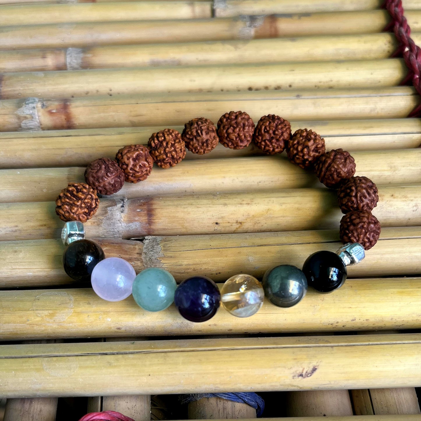 Natural rudraksha 7 chakra healing bracelet with 925 sterling silver for energy alignment