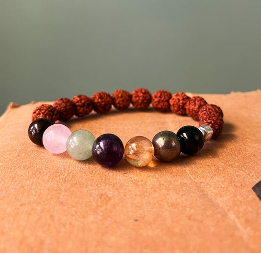 Luxury Rudraksh 7 Chakra Bracelet | 925 Sterling Silver | Divine Healing Crystal