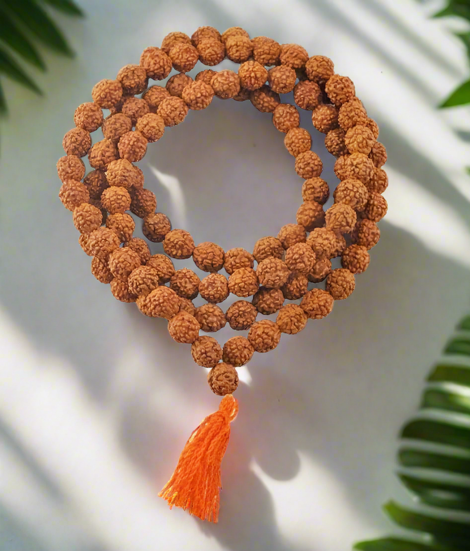 Traditional rudraksha mala with 108 natural beads for spiritual practice