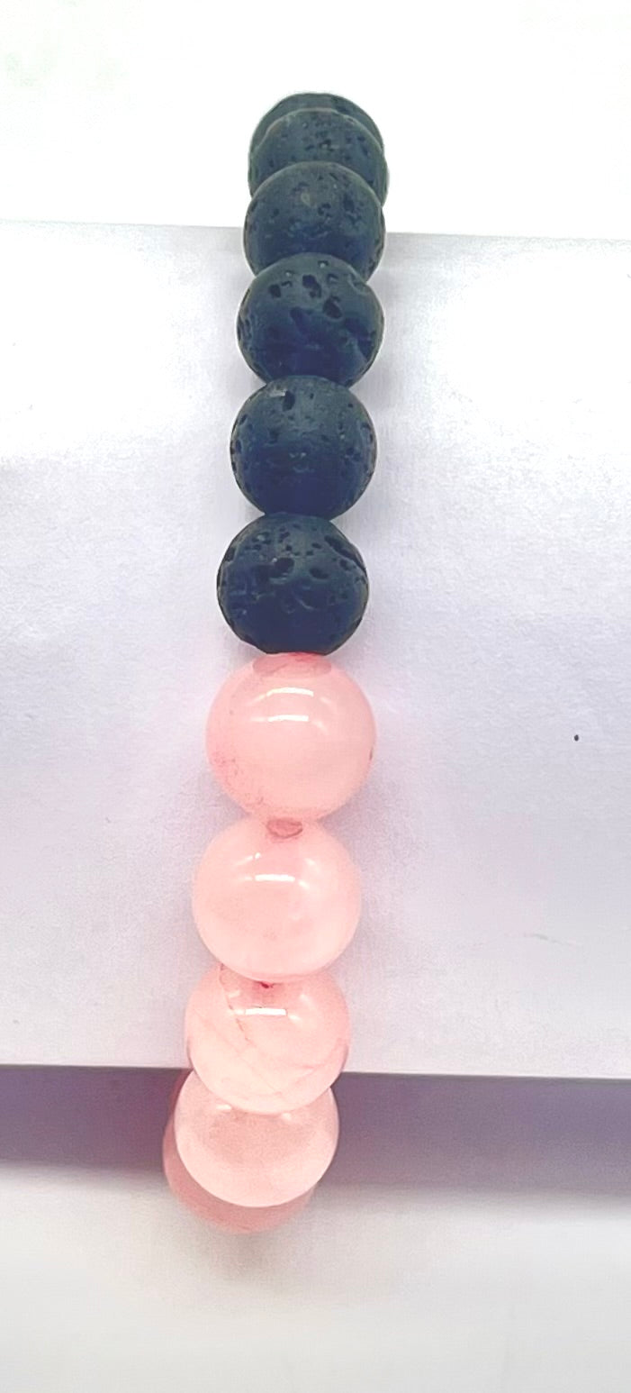 Rose Quartz Lava Stone Healing Bracelet - Love, Emotional Healing & Courage Enhancer Crystal Astrology Jewelry