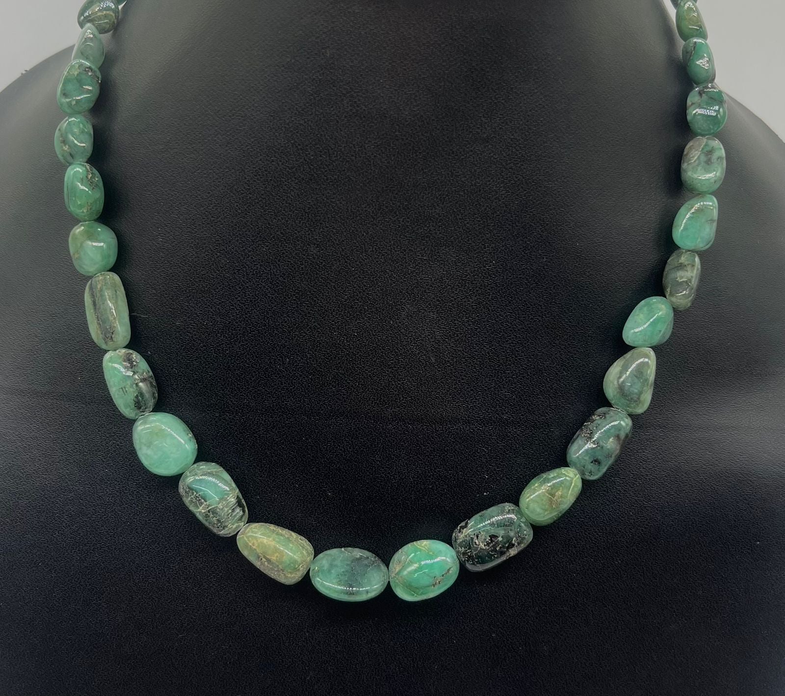 Emerald tumbled stone necklace 925 silver for heart chakra healing crystal jewelry