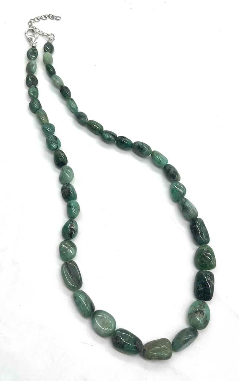 Emerald Tumbled Stone Necklace 925 Silver - Heart Chakra Healing Crystal Jewelry