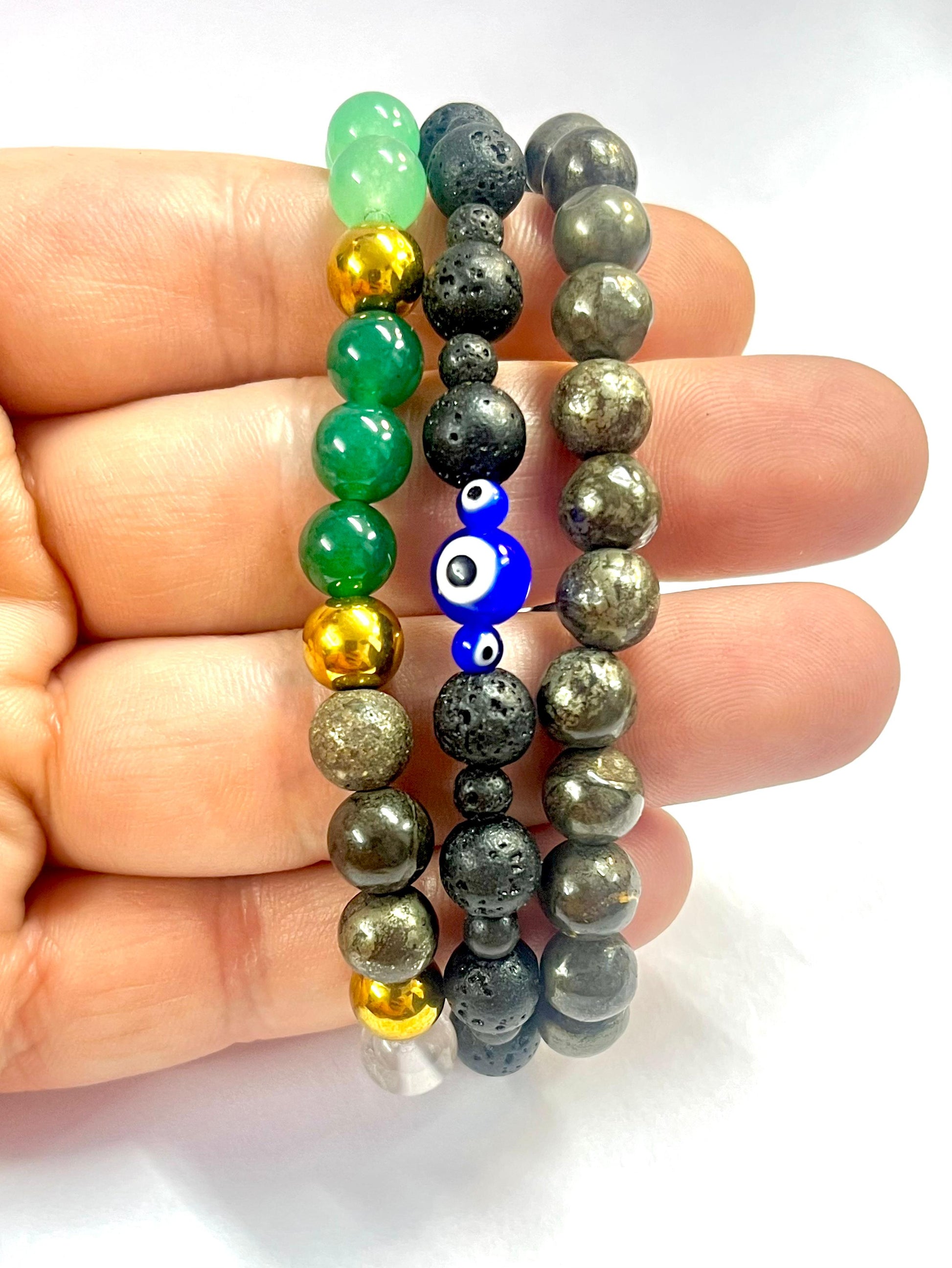 Richi Rich wealth combo pyrite lava evil eye bracelet set for money magnet success
