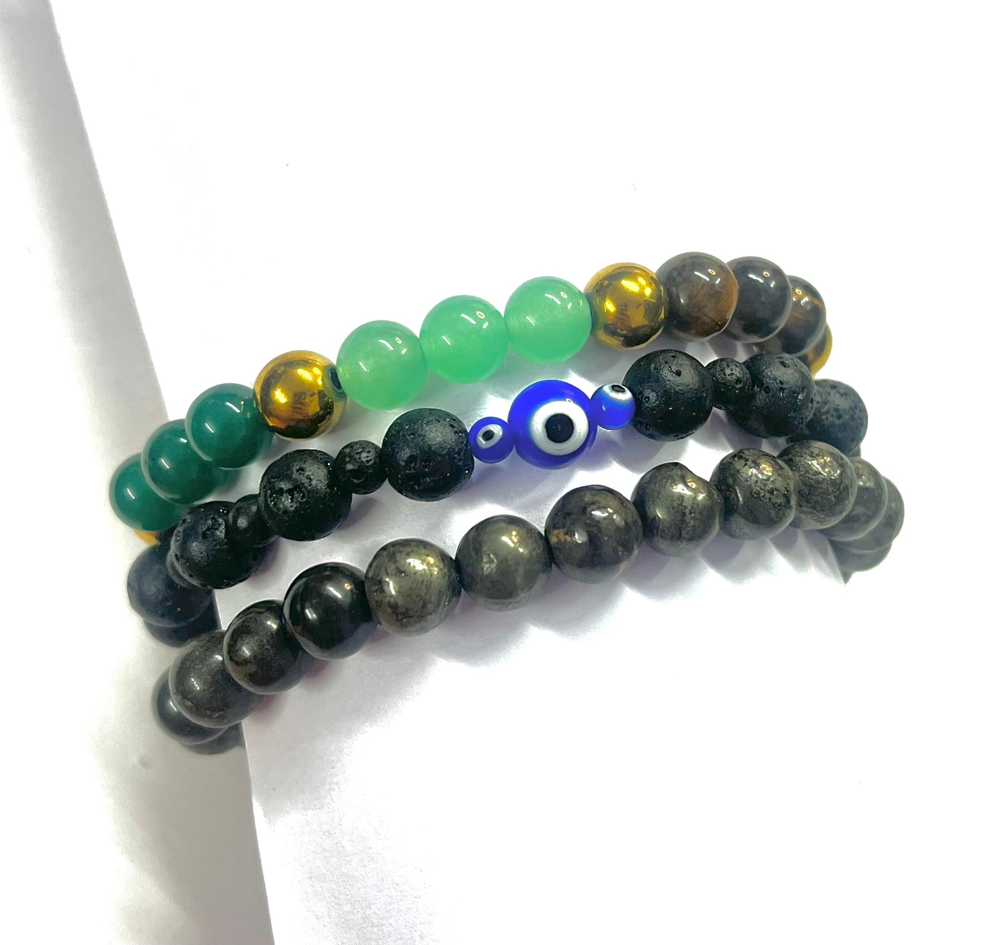 Richi Rich wealth combo pyrite lava evil eye bracelet set for money magnet success