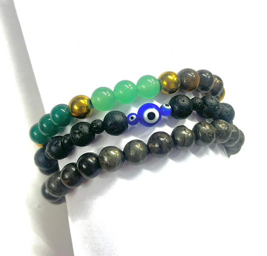 Richi Rich wealth combo pyrite lava evil eye bracelet set for money magnet success