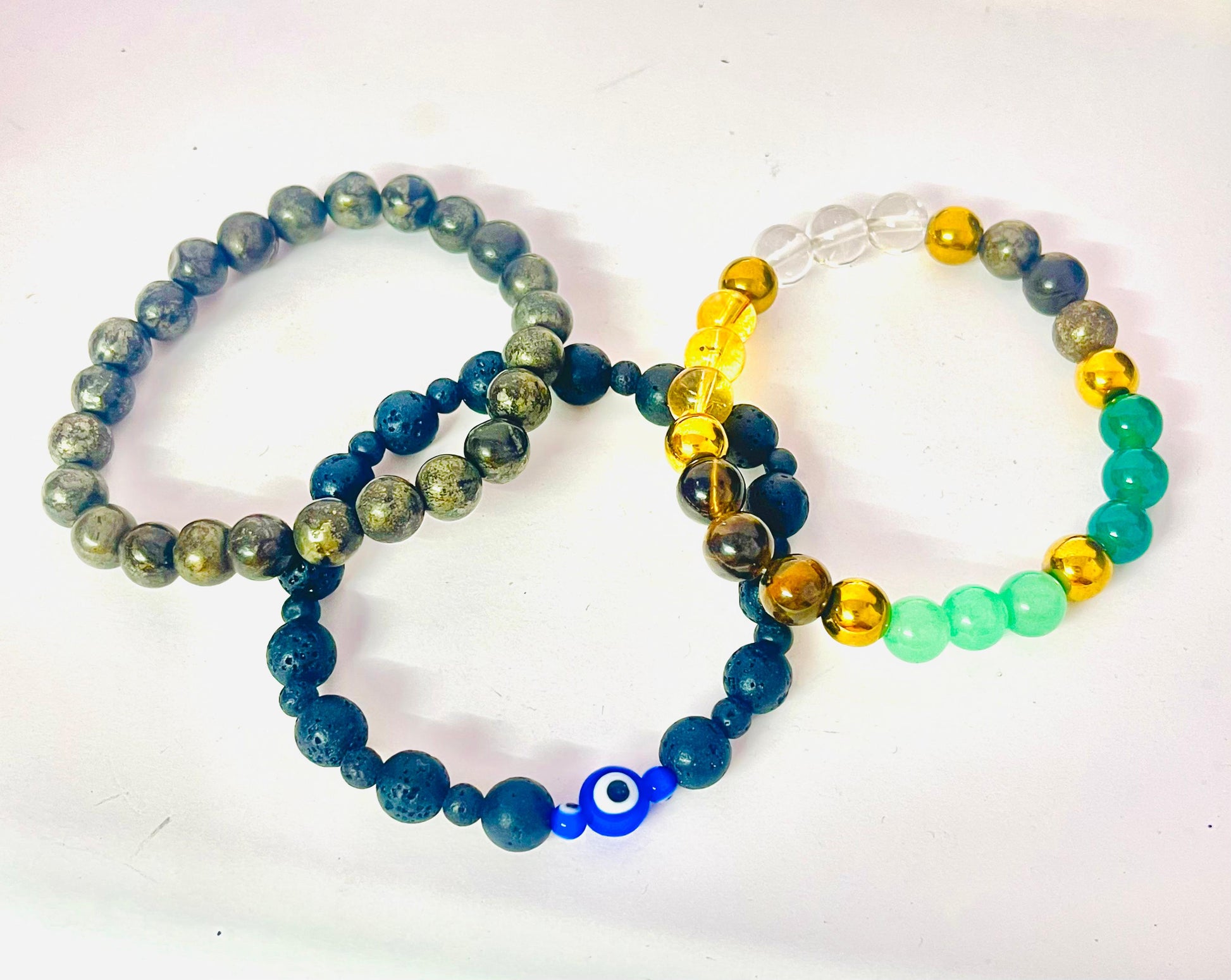 Richi Rich wealth combo pyrite lava evil eye bracelet set for money magnet success