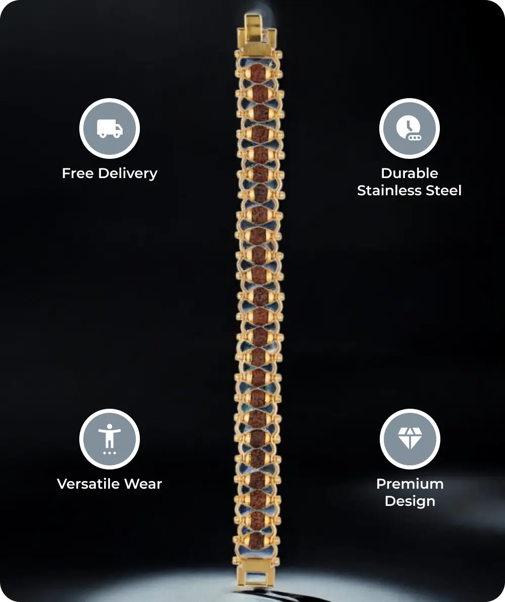 Bracelet with features labeled on a black background