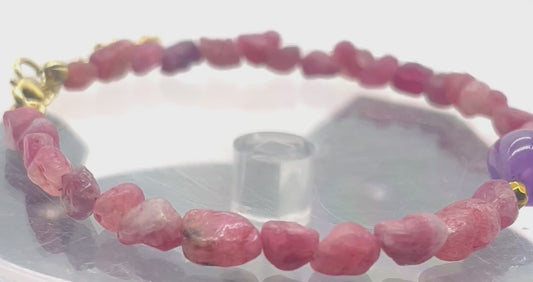 Pink tourmaline amethyst 925 silver healing bracelet for heart crown chakra love spiritual