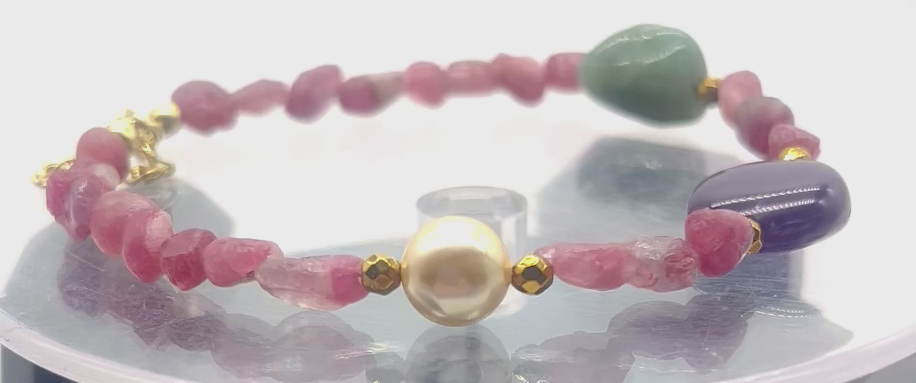 Pink tourmaline emerald amethyst hematite 925 silver bracelet for love grounding chakra
