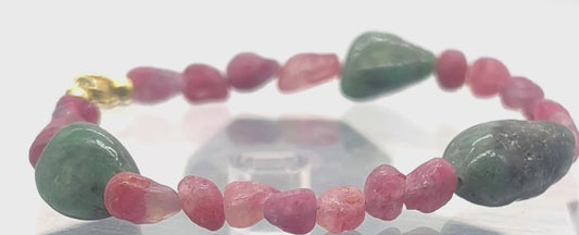 Pink tourmaline emerald 925 silver healing bracelet for heart chakra love abundance