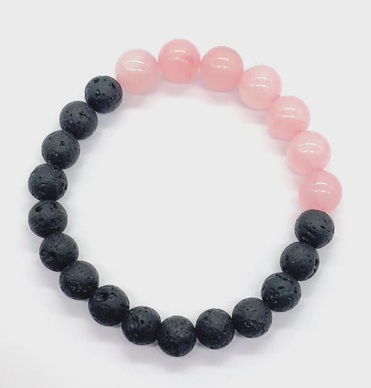 Rose quartz lava stone healing bracelet for love emotional healing and heart chakra activation