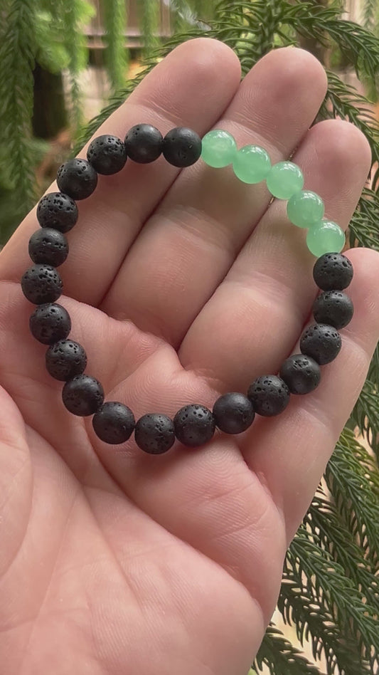 Green Aventurine Lava Stone Bracelet + Complimentary Gemstone Surprise | Heart Chakra Luck Prosperity | Navratri Special