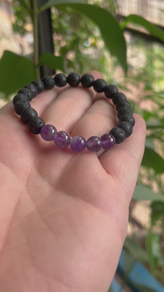 Amethyst Lava Stone Bracelet + Gift with all Prepaid Orders | Third Eye Chakra Stress Relief | Healing Jewelry