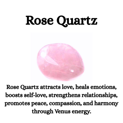 Rose Quartz gemstone with descriptive text on a white background
