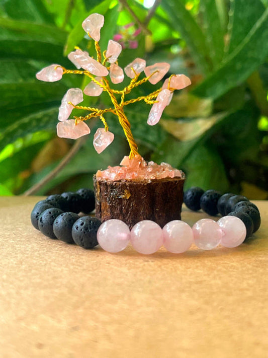 Rose Quartz Tree & Bracelet Set - Perfect Diwali Gift for Love & Emotional Healing | Free Shipping