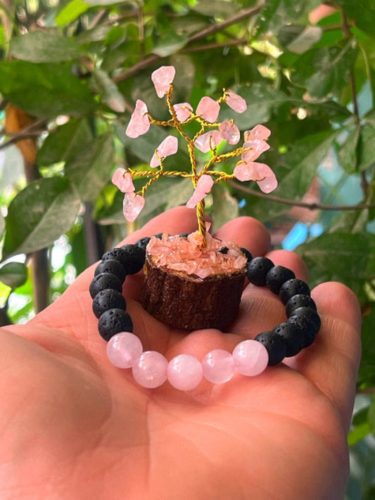 Rose Quartz Tree & Bracelet Set - Perfect Diwali Gift for Love & Emotional Healing | Free Shipping