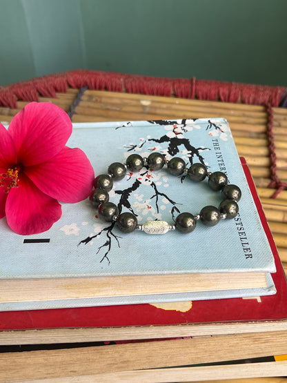 Premium 925 silver pyrite bracelet 10mm beads money magnet healing crystal for wealth and prosperity