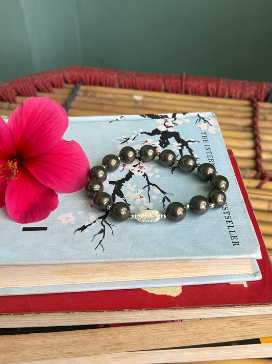 Premium 925 silver pyrite bracelet 10mm beads money magnet healing crystal for wealth and prosperity