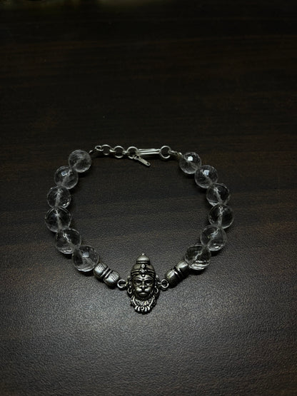 Premium 925 Silver Veer Hanuman Bracelet 10mm - Natural Crystal for Strength, Protection & Courage - RatnaSetu - Zodiac Bracelets & Healing Crystals India