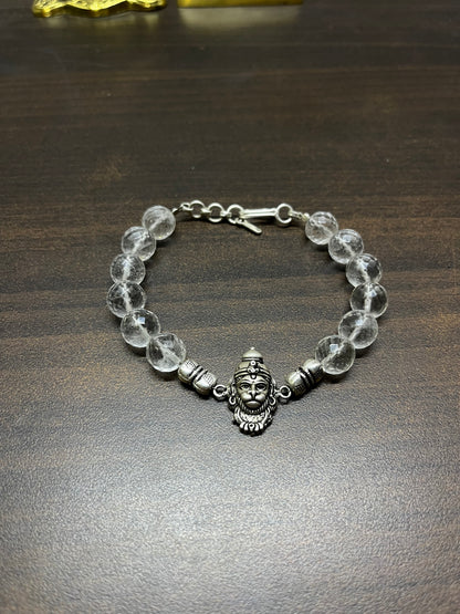 Premium 925 Silver Veer Hanuman Bracelet 10mm - Natural Crystal for Strength, Protection & Courage - RatnaSetu - Zodiac Bracelets & Healing Crystals India