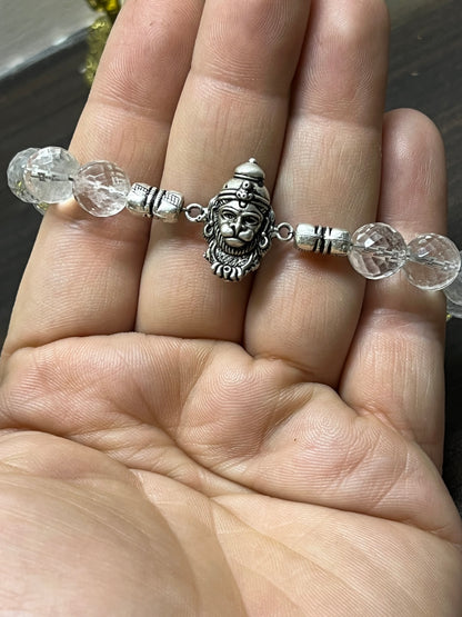 Premium 925 Silver Veer Hanuman Bracelet 10mm - Natural Crystal for Strength, Protection & Courage - RatnaSetu - Zodiac Bracelets & Healing Crystals India