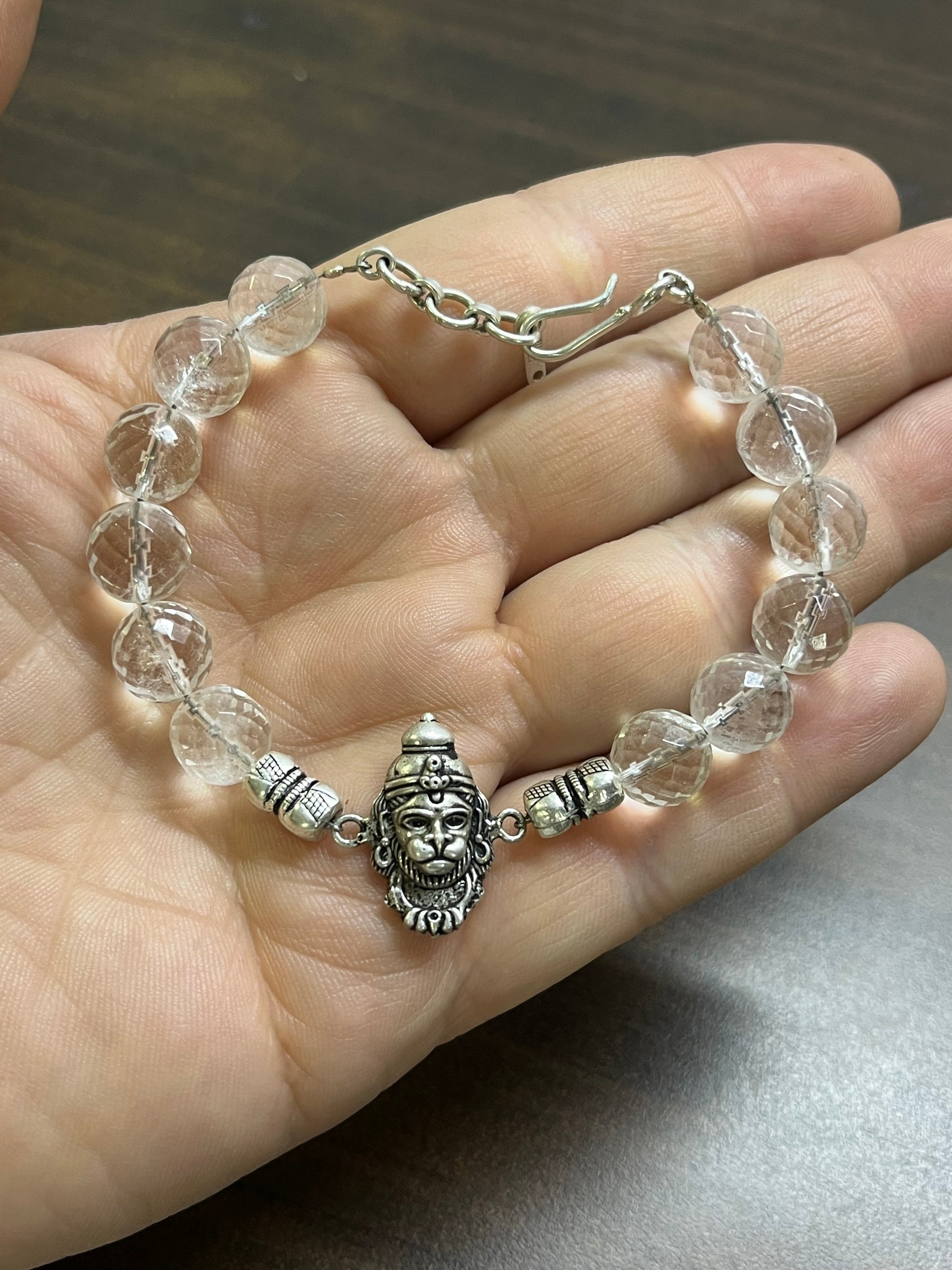 Premium 925 Silver Veer Hanuman Bracelet 10mm - Natural Crystal for Strength, Protection & Courage - RatnaSetu - Zodiac Bracelets & Healing Crystals India